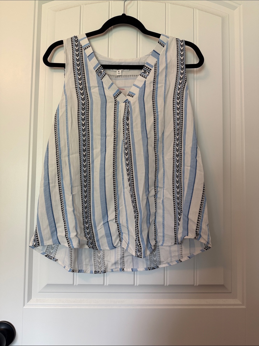 mine Blue and White Striped Sleeveless V-Neck Tank